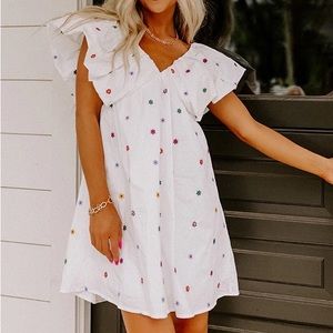Floral embroidered flutter sleeve dress